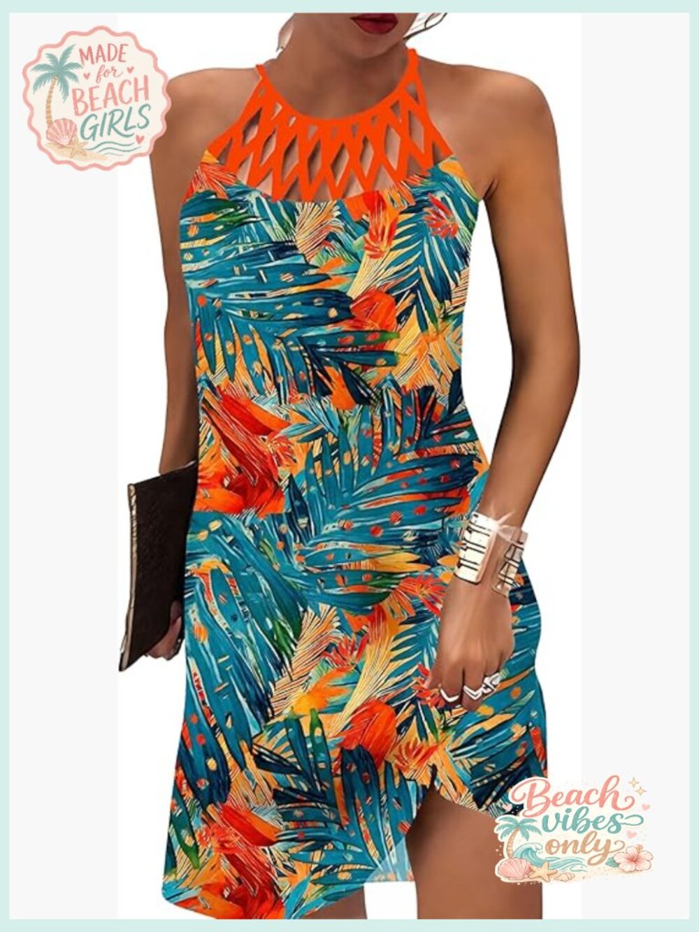 Casual Floral Halter Neck A-Line Midi Sundress with Pockets